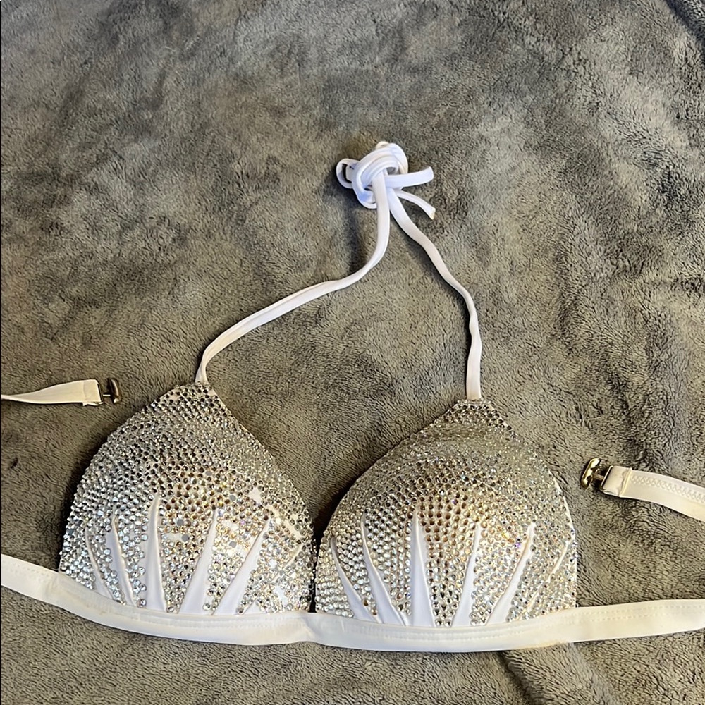 White Rhinestone Embellished Bikini Top